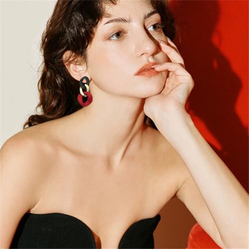 Charm Elegant Hollow Color Chain Acrylic Geometric Temperament Dangle Drop Earrings Bohemian Minimalist Hypoallergenic Jewelry Gift - color: Black Gold Red