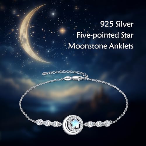 YAFEINI Ankle Bracelets for Women Sterling Silver Mermaid Turtle Ladybug Butterfly Moon Star Pineapple Anklet Link Chain Anklets Jewelry Gifts for Women - style: Star moon anklet