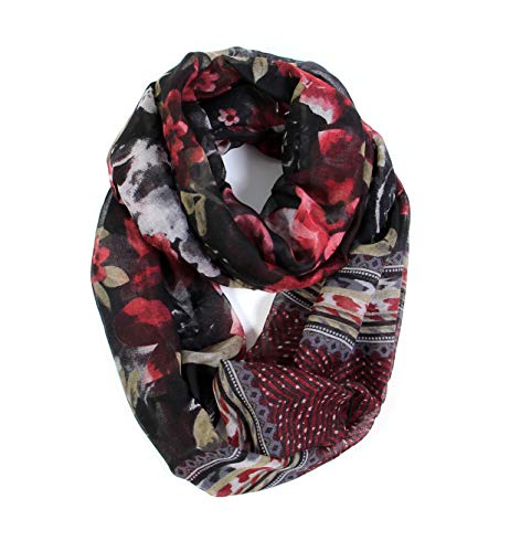 Scarfand's Romantic Rose Prints & Floral Patterns Lightweight Infinity Fashion Scarves Wraps - color: Romantic Black