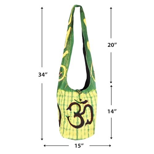 Mandala Crafts Hippie Bag, Large Boho Hobo Purse for Women, Crossbody Shoulder Sling Bags for Indie Style Bohemian Accessory - style: Green Om