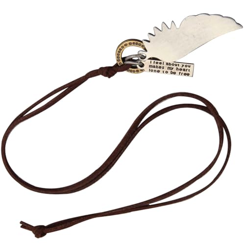 PU Leather Necklace Vintage Boho Style Multilayer Pendant Long Sweater Necklace Jewelry for Women Men with Adjustable Leather Cord - color: Angel Wings Pendant Leather Necklace