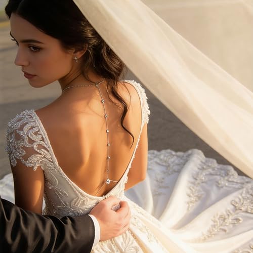 Rhinestone Long Drop Back Chain Jewelry for Women Crystal Back Chain Necklace Gold Plated Body Chain Backdrop Chain Jewelry - style: silver