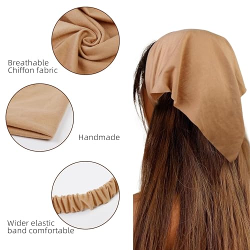 WOVOWOVO 8 Pcs Hair Scarf Headband for Women Girls Non Slip Elastic Boho Triangle Head Scarf Bandana - color: Breeze Apricot