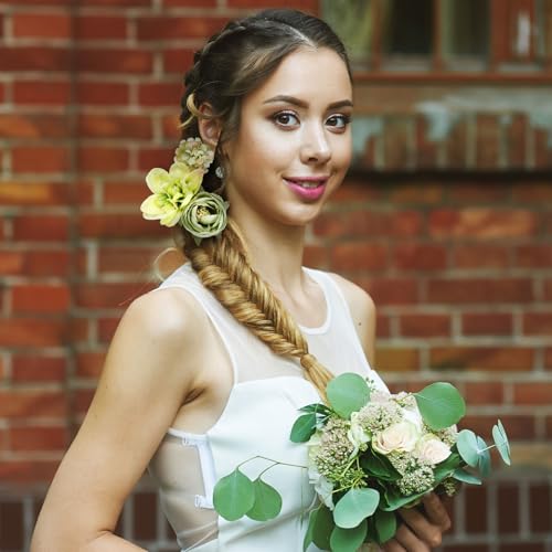 BBTO 21 Pcs Flower Hair Clip Rose Hair Clips Barrettes for Women Flower Accessories Boho Bride Claw Clip Hairpin Brooch Pin Headpiece for Wedding (Cyan Series) - color: Cyan Series