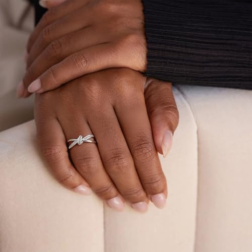 FISSEN JEWELRY Gold Rings for Women, Non Tarnish Dainty 14k Gold Plated Silver CZ Cross Ring Cute Cubic Zirconia Pinky Thumb Stackable Band Silver Finger Rings Size 6-10 Jewelry for Her - color: Silver Diamond Knot