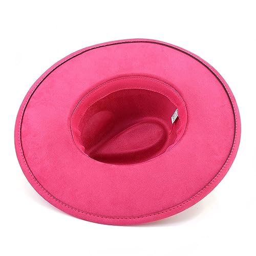 LIDHAY Big Wide Brim Fedora Hats for Women Men Western Suede Hat Panama Hat Outdoor Hats - color: Rose Red