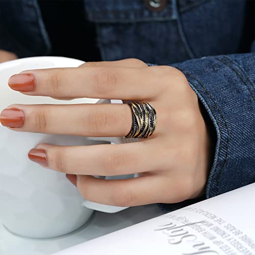 Mytys 2 Tone Intertwined Crossover Statement Ring Fashion Chunky Band Rings for Women Wide Index Finger Rings Costume Jewelry - color: Gold and black