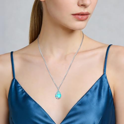 Turquoise/Amethyst/Moonstone/Black Onyx Tree of Life Necklace for Women Hummingbird Necklaces White Gold Plated Copper Jewelry - style: B-Tree of Life -Turquoise