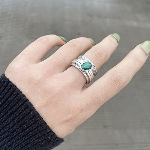 925 Sterling Silver Anxiety Ring with Beads Fidget Spinning Rings for Women Worry Beads Rings - color: Malachite design