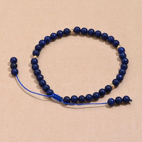 Softones 6mm Natural Stone Anklet for Women Gemstone Ankle Bracelets for Women Healing Energy Crystal Anklets Adjustable(8.5-10 Inches) - color: Lapis Lazuli
