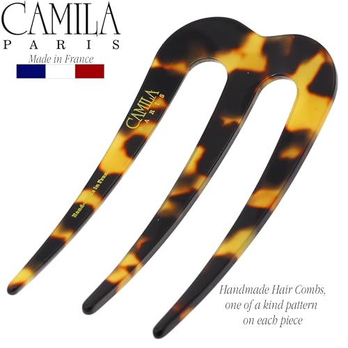 Camila Paris CP3155 French Twist Stick Clip Pins, Tokyo, Wavy Hair Pin 3-Prong Hair Fork for Girls Spiral Updo Chignon Bun Holder, Flexible Styling Hair Accessories for Women, Handmade in France - color: 3-Prong Tokyo