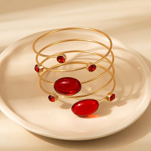 Upper Arm Cuff for Women, Simple Sexy Harness Armlet Bracelet with Crystal Adjustable Upper Arm Chain Bangle Arm Band for Women - color: Red Crystal