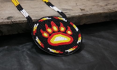 Handmade Native American Style Tribal ethnic Seed Bead Beaded Layered Medallion Necklace #1 - color: Bear Paw Black