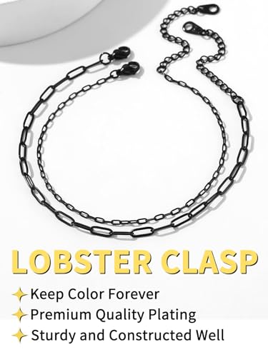 ChainsHouse Ankle Bracelets for Women, Stainless Steel Chain Anklets Waterproof, Women Summer Beach Jewelry Gift, Come with Box - color: 02. 2Pcs-(2+3mm)-Paperclip-Black
