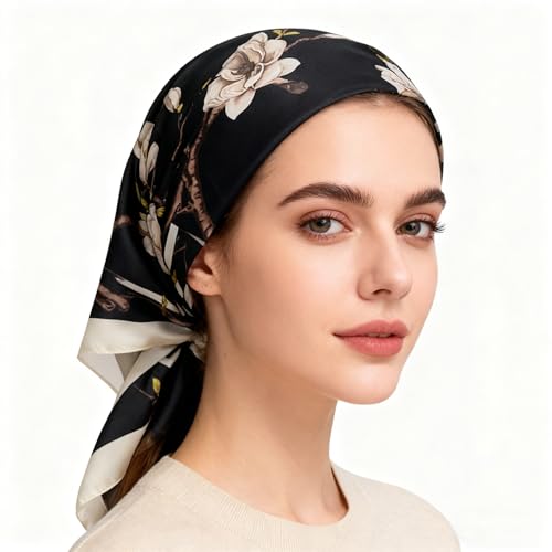 K-Elewon Large Square Scarf 43" Silk Scarf Fashion Scarves Silk Feeling Hair Wrapping Scarfs Night Sleeping Headscarf - color: Vb25