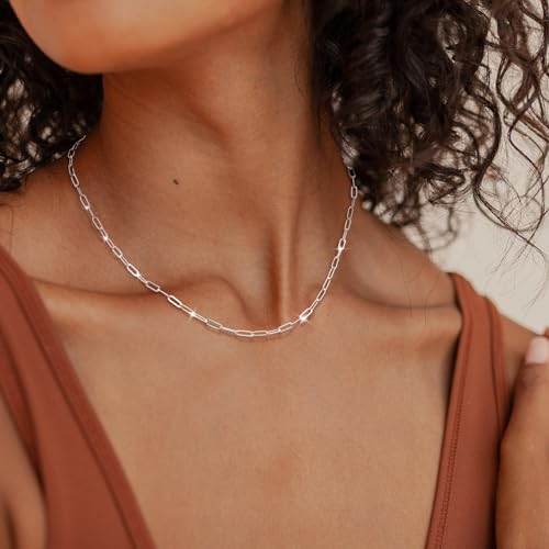 MBW Silver Paperclip Chain Necklace for Women,Dainty Sterling Silver Choker Necklaces for Women Trendy Simple Long Chunky Minimalist Waterproof Link Necklace Jewelry Gifts for Women 16/18/20 in - color: 3mm18"