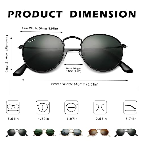 Pro Acme Polarized Round Sunglasses for Women Men Classic Retro Circle Metal Sun Glasses 50mm - color: C All Black Black Lens