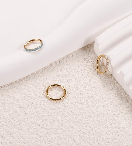 3pcs Nose Rings Hoops - 316L Surgical Steel Nose Hoops 16G/18G/20G CZ Opal Turquoise Clicker Septum Nose Ring Lip Helix Cartilage Hoop Earring Daith Rook Conch Body Piercing Jewelry for Women Men 6mm 8mm 10mm - color: Gold, size: 16 gauge(1.2mm)-8mm