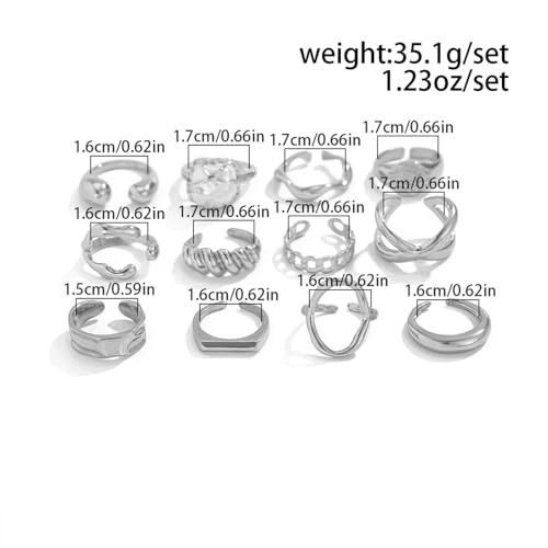 Chunky Gold Rings for Women Non Tarnish Boho Stackable Rings Set Adjustable Open Joint Finger Midi Knuckle Ring Packs - color: Silver Pearl Rings 12Pcs
