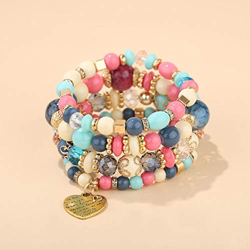 Women Beaded Bracelet Set | Colorful Boho Stackable Trendy Design with Crystal Accents Multilayer Bangle Bracelet | Fashion Stretch Braclets Jewelry for Women - color: Mixed-Pink