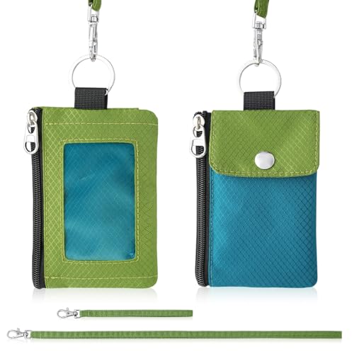 Artpaxy Minimalist Wallet For Mens Womens, Keychain RFID Blocking Zipper Small Wallet with ID Window 2 Lanyards,Water Resistant Travel Cash Card Coin Case Boys Girls - color: Blue green+Lime green, style: Casual
