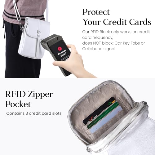 befen Genuine Leather Small Crossbody Bags for Women, Multi Pocket Cell Phone Crossbody Purse with RFID Blocking Card Slots - color: White