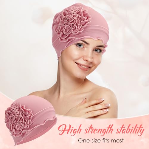 Geyoga Cotton Chemo Headwear Turban for Women Soft Elastic Cancer Hat Cancer Sleep Caps Head Wraps for Women with Hair Loss - color: Pink