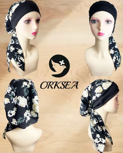 Chemo Headwear for Women Head Scarf Headwraps Silky Soft Turbans for Women Cancer Hats Chemo Beanie Coverings Scarves - color: C Big Black Pattern 1