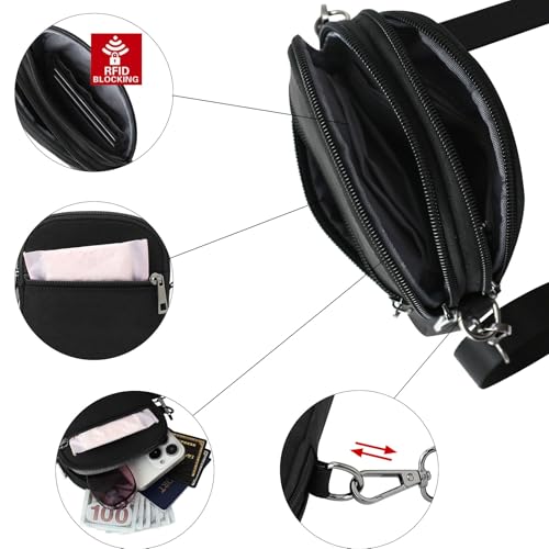 RFID Crossbody Bags For Women Travel, Small Cell Phone Purse - color: Black/Nylon
