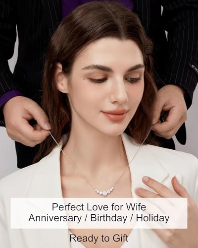 Moissanite Necklace for Women, 1.7-7.6 Carat Heart Necklace Engraved 'I LOVE YOU' Gift for Wife, Wedding Anniversary Birthday Gifts for Women, Jewelry Gifts for Her Wife Mom Girlfriend Lady - style: Round Moissanite-5 Carats