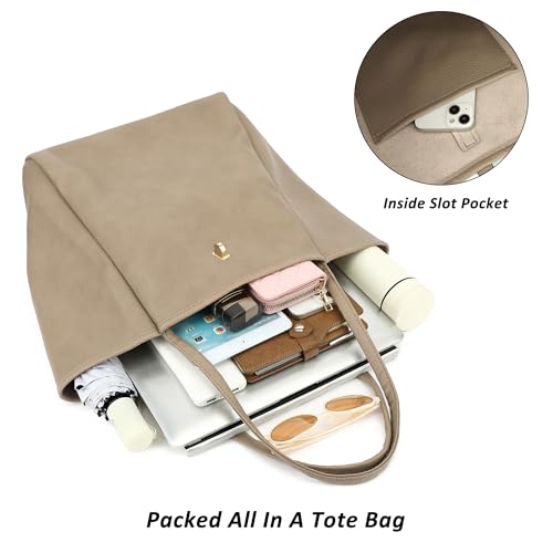 TANTOMI Tote Bag for Women Vegan Leather Purses and Handbags Ladies Waterproof Big Shoulder Bag for Travel - color: A-gray Beige
