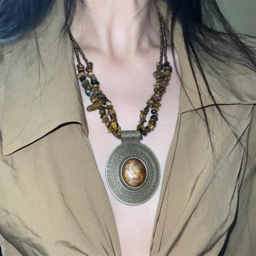 Bohemian Vintage Pendant Necklace Aesthetic Boho Chunky Adjustable Stacked Necklace for Woman Ethnic Tribal Jewelry - style: Bohemian 1