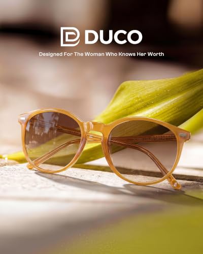DUCO Women's Trendy Retro Round Acetate Polarized Sunglasses, UV400 99% Glare Block, Lightweight for Daily & Outdoor - color: 6. Transparent Brown Frame Brown Lens