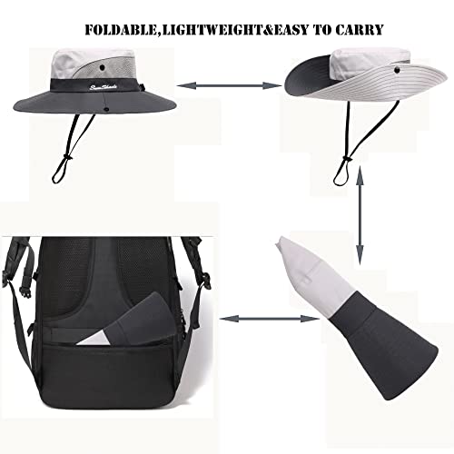 Womens Summer Sun Hat Beach Hat Wide Brim Outdoor UV Protection Hat Foldable Cool Mesh Ponytail Bucket Hat - color: Light Grey-grey