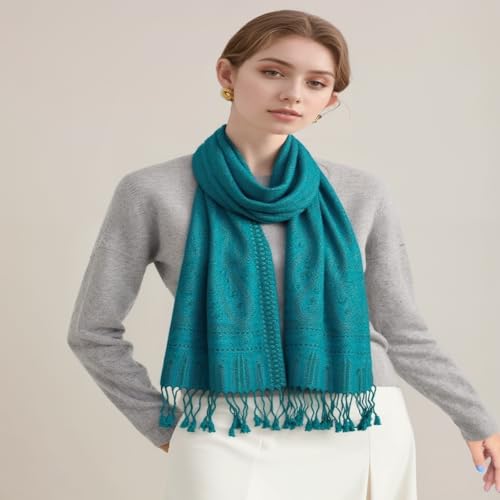 AUSEKALY Pashmina Feel Shawls Wraps for Women Rave Scarf Soft Silky Reversible Men Scarves - color: Blue