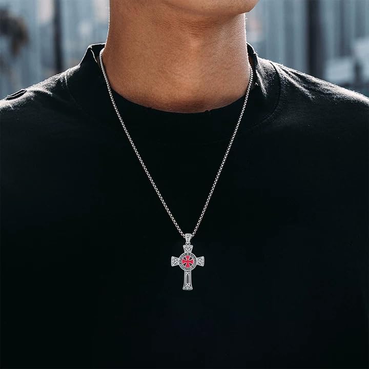 Cross Necklace 925 Sterling Silver Turquoise Christian Pendant Religious Cross Jewelry Christmas Gifts for Women Men - style: Templar Cross