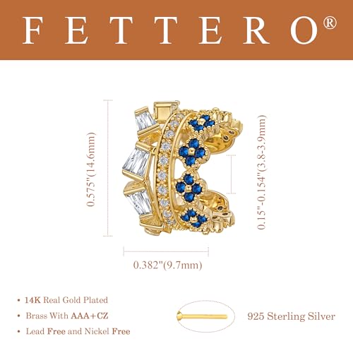 FETTERO Ear Cuff Earrings for Women Non Piercing 14K Gold Plated Ear Cuffs for Non Pierced Ears Clip on Cartilage Earring Ligthweight Fake Earrings | Single - style: Blue clover