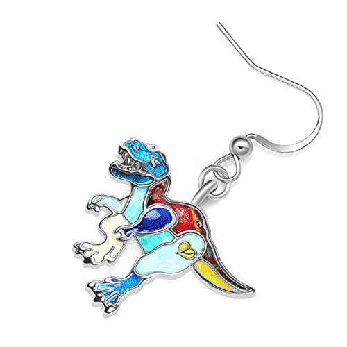 Enamel Alloy Dinosaur Fantasy Dragon Earrings Drop Dangle Unique Animal Jewelry For Women Dragons Gifts - color: Dinosaur Trex Blue