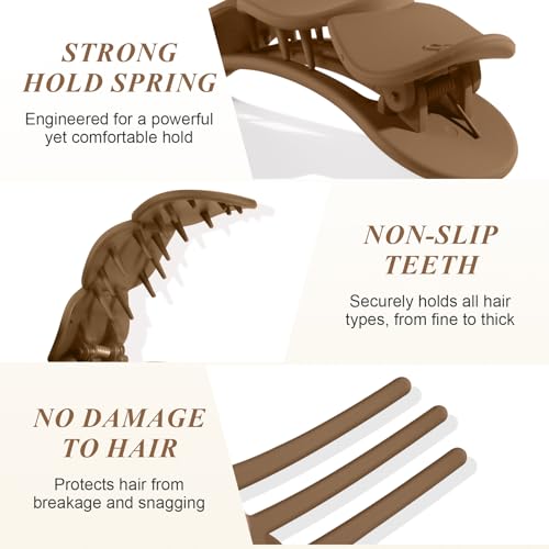 Medium Flat Hair Clips for Women, French Claw Clips Strong Hold for Thick & Thin Hair, Duckbill Hair Clips Non Slip for Driving Yoga - Pink, Blue Grey, Brown, Khaki, 4pcs - color: Pink, Blue Grey, Brown, Khaki
