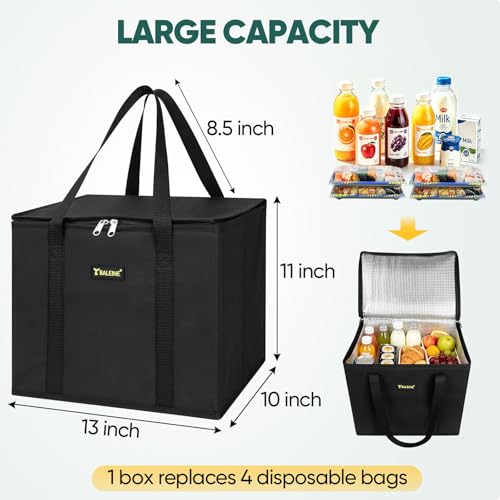 BALEINE 1Pk Insulated Reusable Grocery Bags, Foldable Shopping Bags for Groceries with Reinforced Bottom & Handles (Black) - color: Black, size: 1 Pack (Insulated)