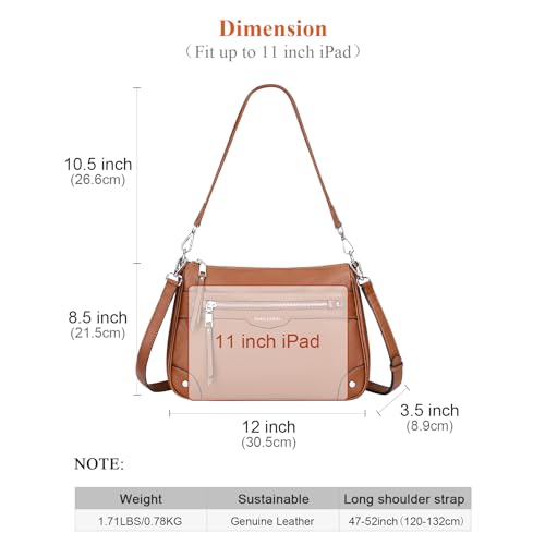 Over Earth Soft Genuine Leather Crossbody Bags for Women Medium Shoulder Purses Hobo Handbags with Multi Pockets - color: 04-brown