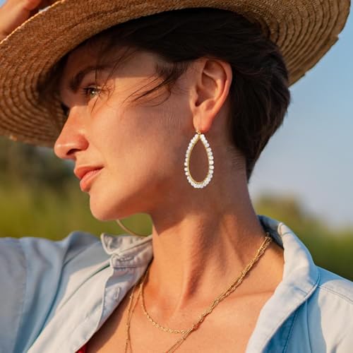 PEALICIOUS Summer Earrings for Women, Teardrop Boho Earrings Dangling Gold Hoop Earrings as Vacation Beach Jewelry, Beach Earrings Statement Gold Earrings for Her as Summer Gifts Wedding Accessories - color: White
