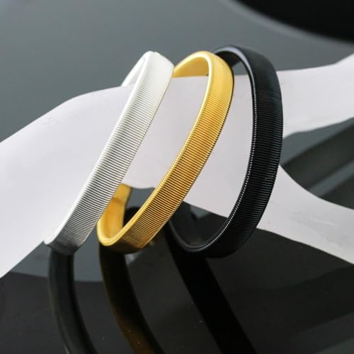 2pcs Chunky Metal Spring Bracelet for Men Shirt Sleeve Wristband Arm Band Elastic Armband Coil Stackable Snake Chain Bracelet Simple Fashion Jewelry - color: Black