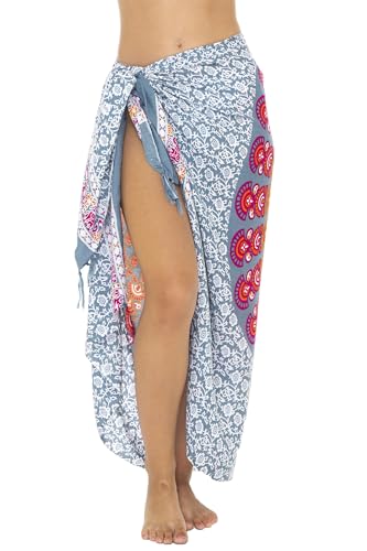 SHU-SHI Sarong Wraps for Women Long Beach Cover ups Pareo Bathing Suit Wrap Skirt Mandala Sarongs Coverup - color: Gray/Pink/Orange