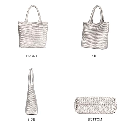 BAGOK Woven Tote Bag for Women, Handwoven Vegan Leather Shoulder Bag with Clutch, Large Tote for Work, Travel & Beach - color: Silver