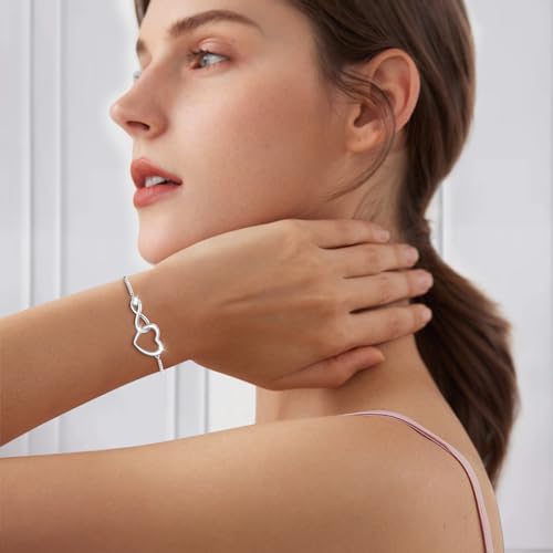 J.Fée Infinity Heart Bracelets for Women with 5A Cubic Zirconia, 925 Silver Bracelets for Women Adjustable Womens Bracelet Jewelry for Wife Girlfriend Her - color: Adjustable-Silver