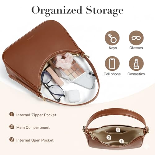 Missnine Purses for Women, Shoulder Bag Small Handbags Vegan Leather Underarm Bags Trendy Hobo Cute Clutch Purse - color: 1-brown【adjustable Strap】