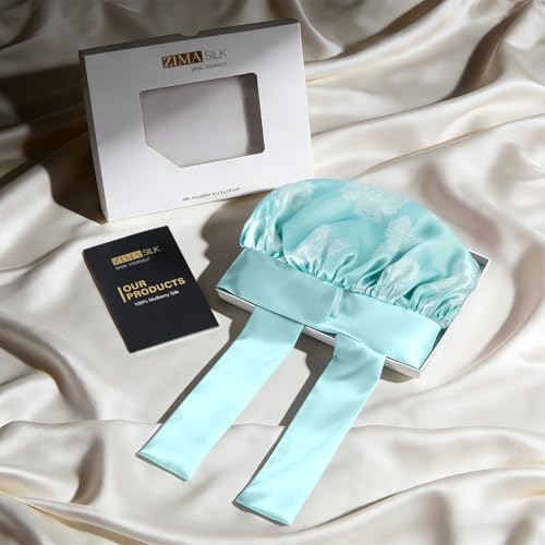 ZIMASILK 100% Mulberry Silk Bonnet for Sleeping Women Long Hair Double Layer Silk Hair Wrap with Tie Band Stay On Head (1Pc, Mint Green) - color: Mint Green-clover Crest