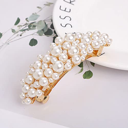 Large Pearl Hair Accessories Metal Vintage Hair Barrettes French Double Clasp Barrettes Decorative Hair Clasps Accessories for Women Girls (Large 01)
