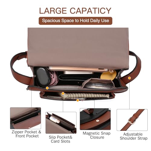 GOIACII Crossbody Bags for Women Saddle Purse Cute Shoulder Handbag Pebble Leather Brown - color: A04 Black&brown